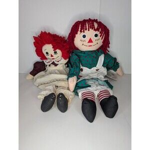 Set 2 Raggedy Ann Plush Soft Rag Dolls 23" Vtg Snowden Christmas